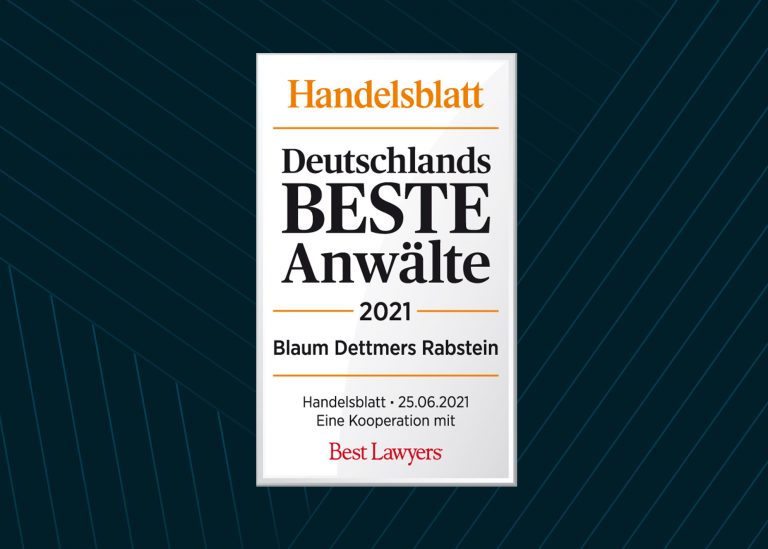 Handelsblatt Award Beste Anwälte für Kanzlei Blaum Dettmers Rabstein