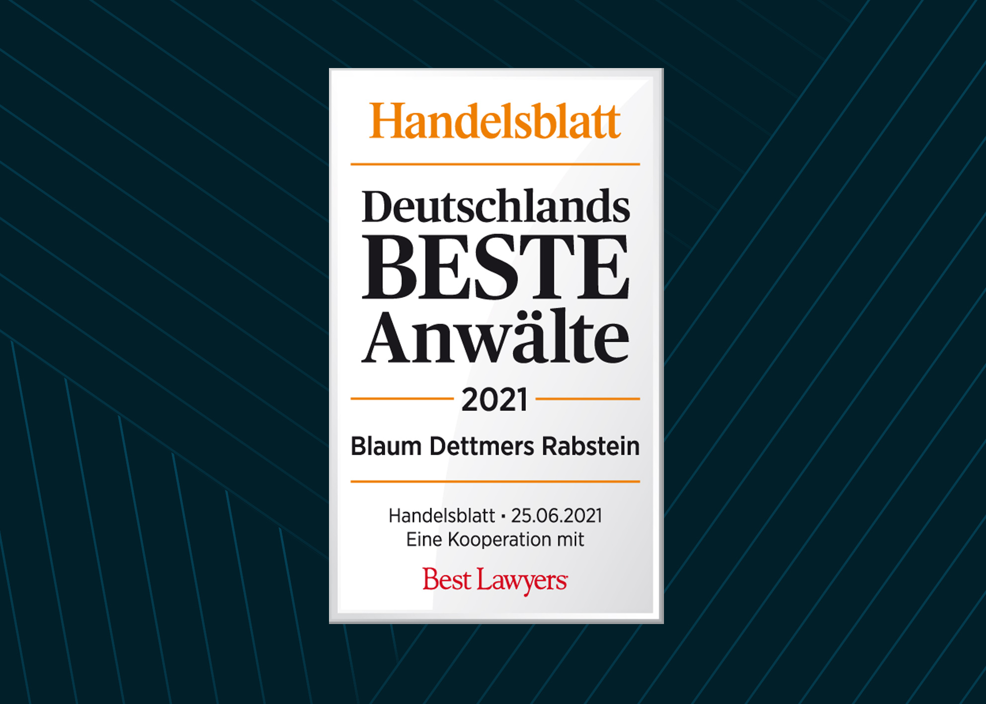 Handelsblatt Award Beste Anwälte für Kanzlei Blaum Dettmers Rabstein